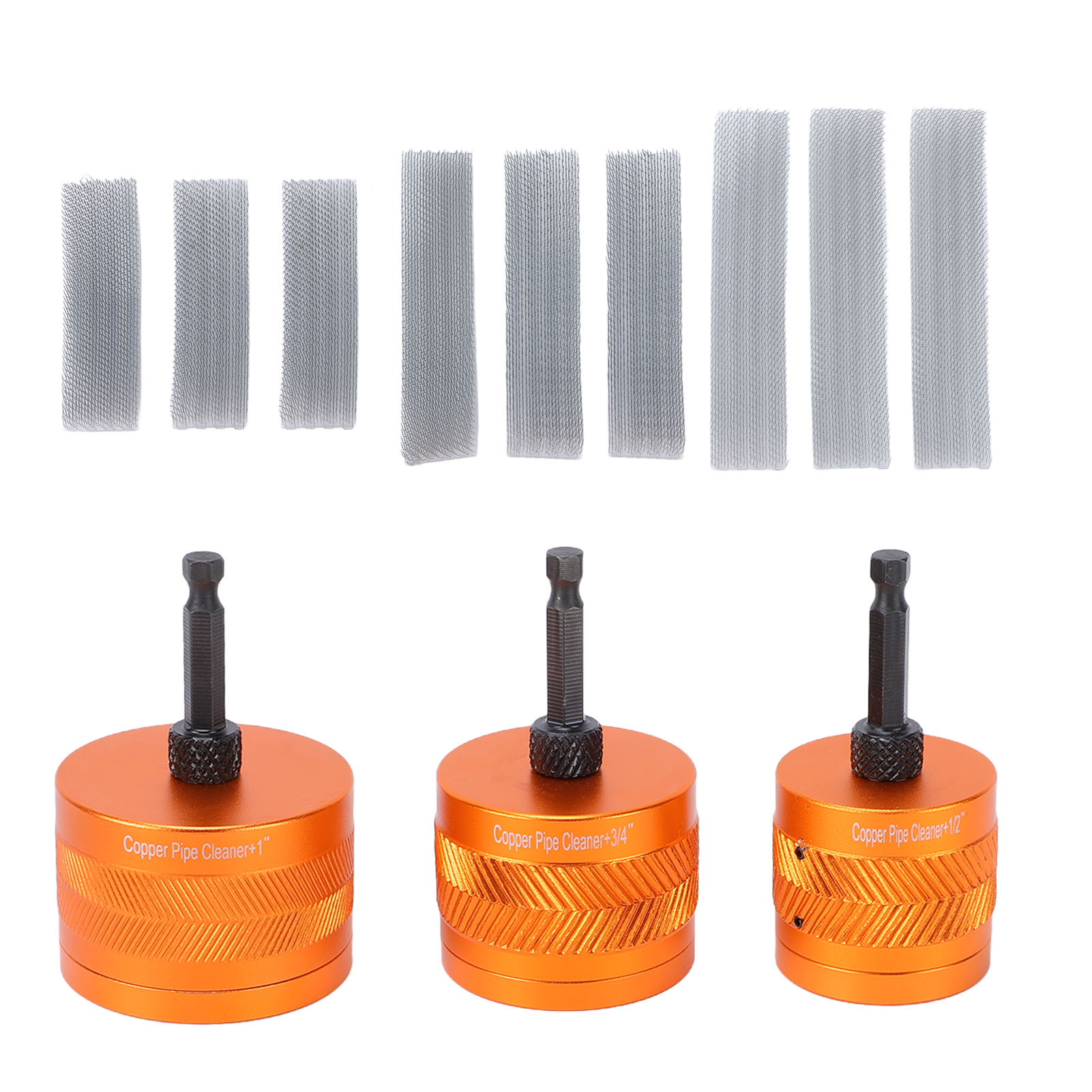 Kupferrohr-reinigungsset, 6,35 Mm (1/4 Zoll) Sechskantschaftbohrer Und 9 Reinigungsstreifen (1/2, 3/4, 1 Orange).