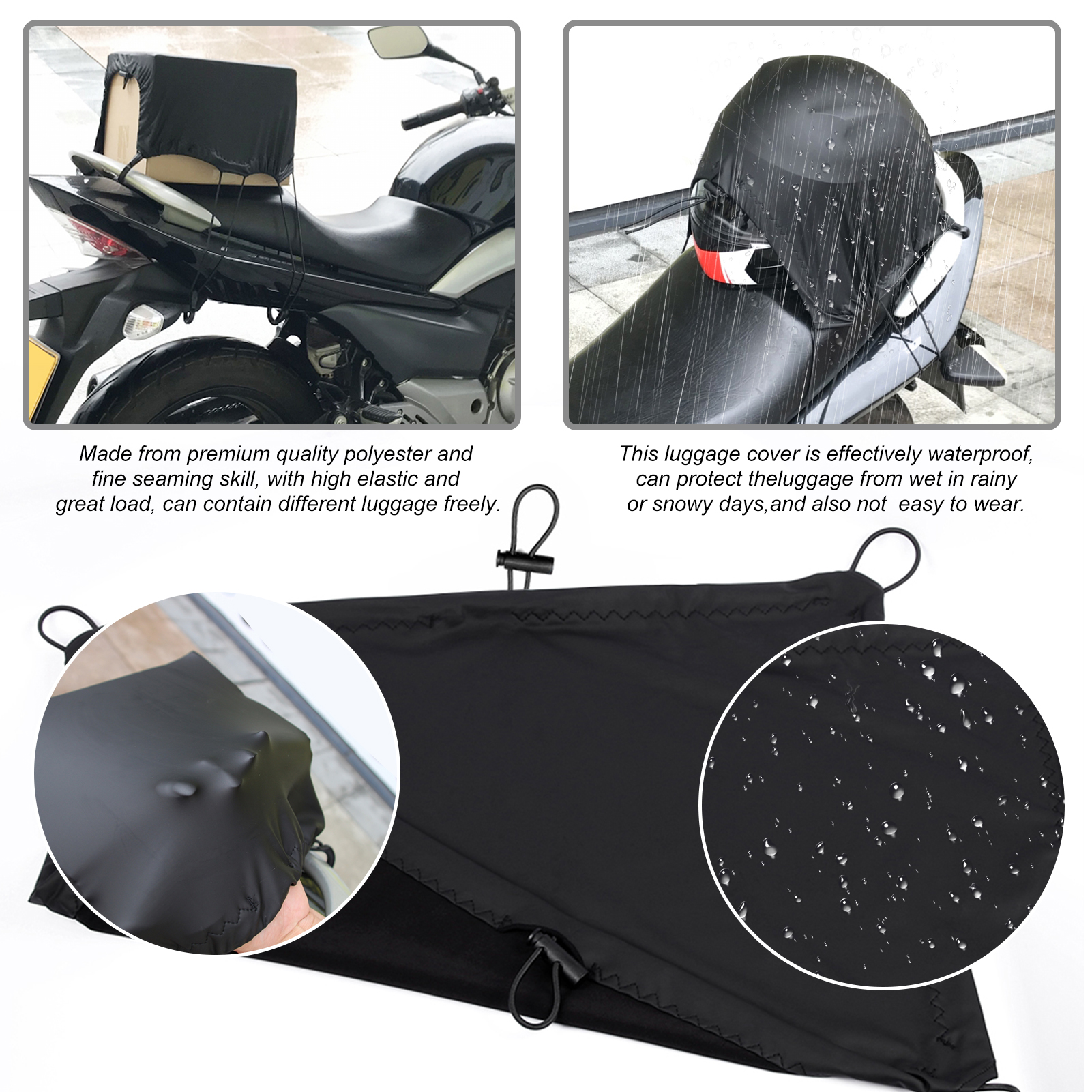 Wasserdichte Und Elastische Motorrad-gepäckträgerabdeckung Zum Sicheren Aufbewahren Ihrer Sachen (schwarz) M/l