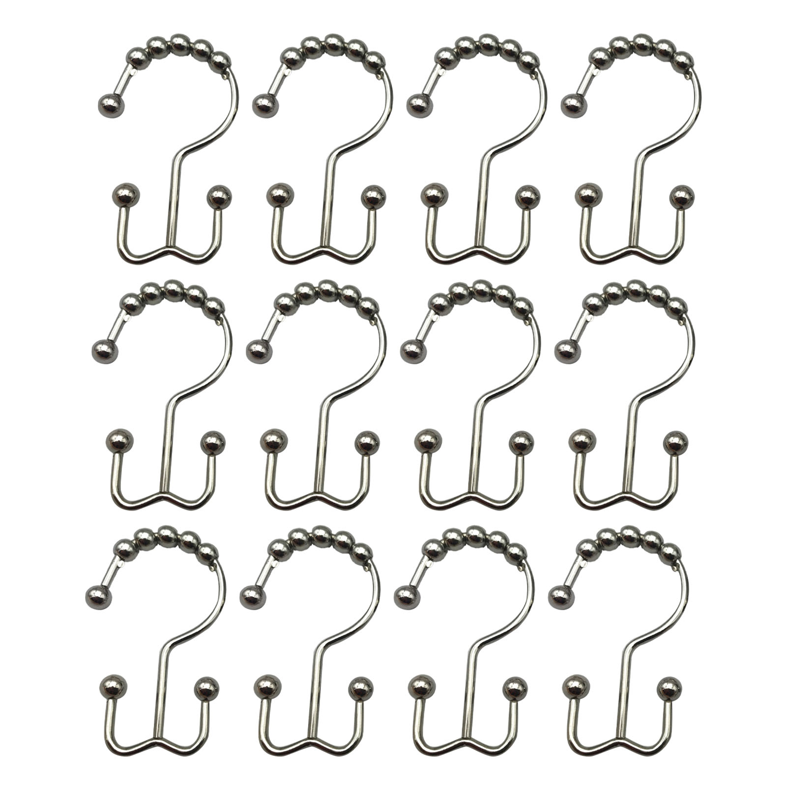 Set Mit 12 Rostfreien Duschvorhanghaken Aus Metall, Doppelseitig, Schwarz.