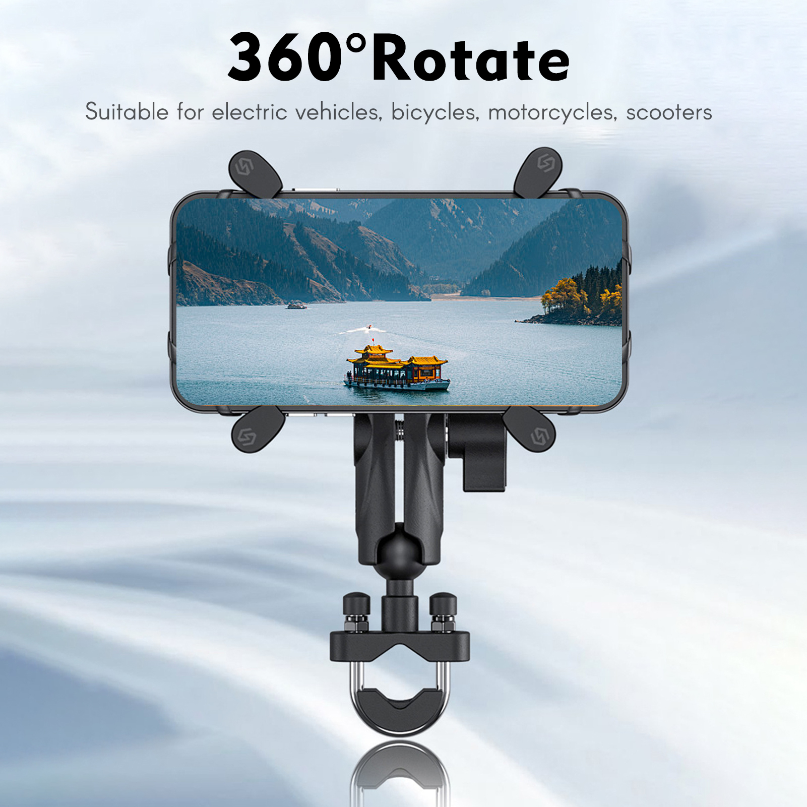 Motorrad-handyhalterung Mit 360°-drehung, Automatischer Verriegelung Und Schnellbefestigung. Kompatibel Mit Handys Von 3,5 Bis 7 Zoll.