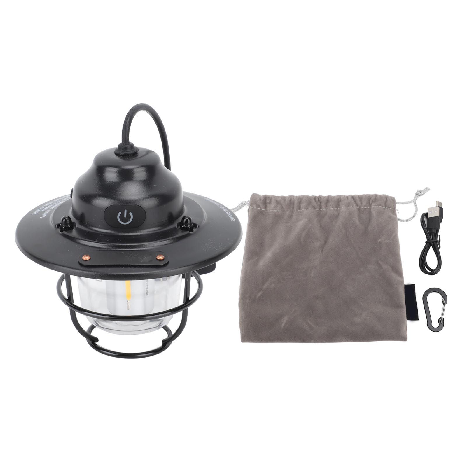 Wasserdichte Led-campinglaterne, 1200 Mah, 2 W, Dimmbar, Vintage-stil, Wiederaufladbar, Schwarz, Ideal Zum Wandern Und Angeln.
