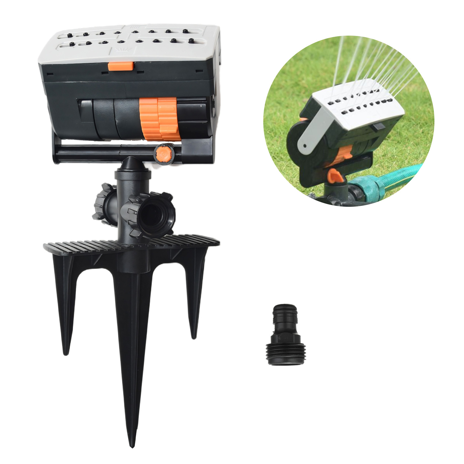 Automatischer 16-loch-gartenregner Mit Oszillierender Funktion, 4 Sprühmodi, Einstellbarer Durchflussmenge Und Großer Abdeckungsbereich.