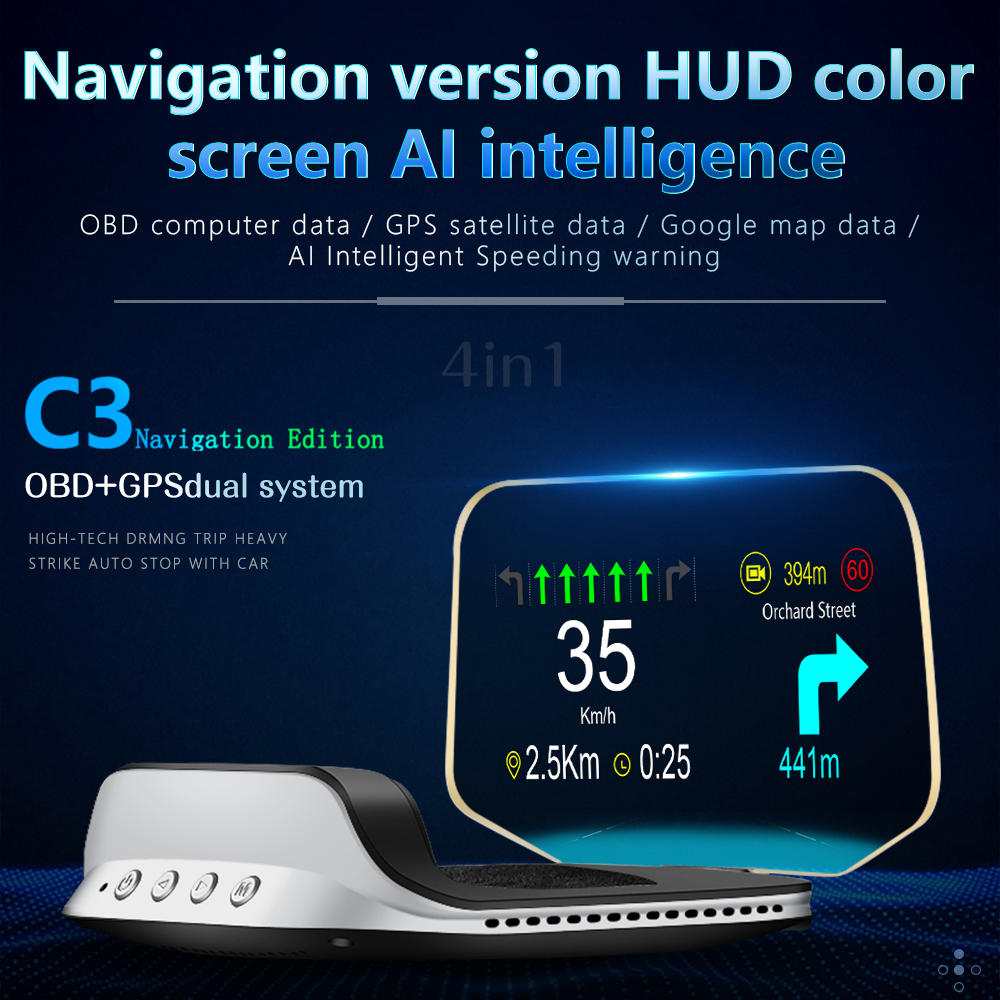 Head-up-display, Digitales Gps-navigationssystem, Geschwindigkeitsprojektor, Dualer Obd2-bildschirm Mit Anzeige Von Zeit, Richtung, Höhe, Kilometerstand, Beschleunigungstest, Geschwindigkeitsüberschre