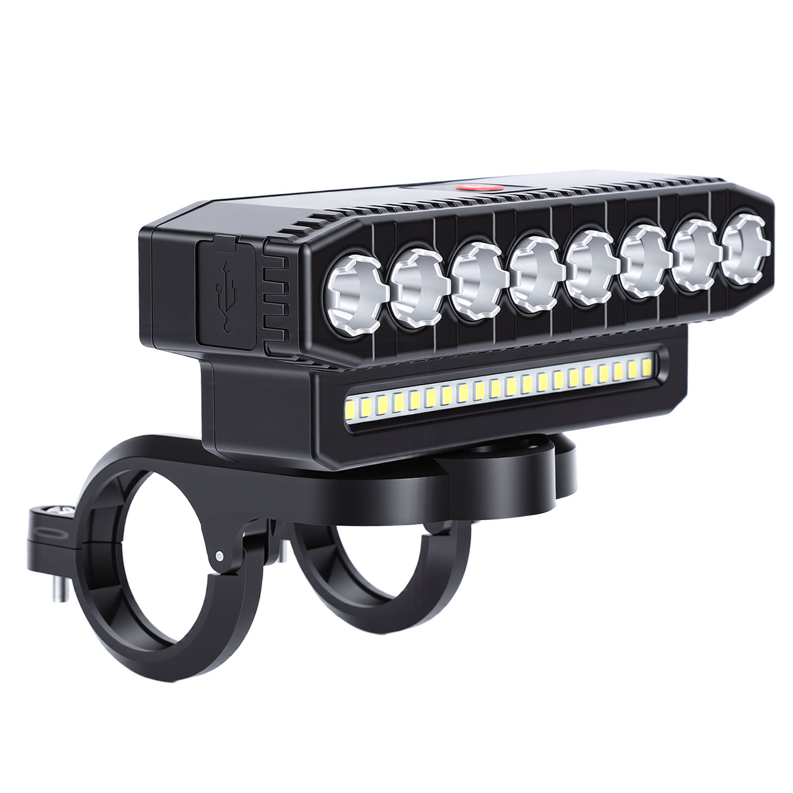 Wiederaufladbarer 8-led-fahrradscheinwerfer Mit Hupe, 6 Beleuchtungsmodi, Wasserdicht, Ultrahell, Ideal Für Mountainbiking Und Offroad-radfahren.
