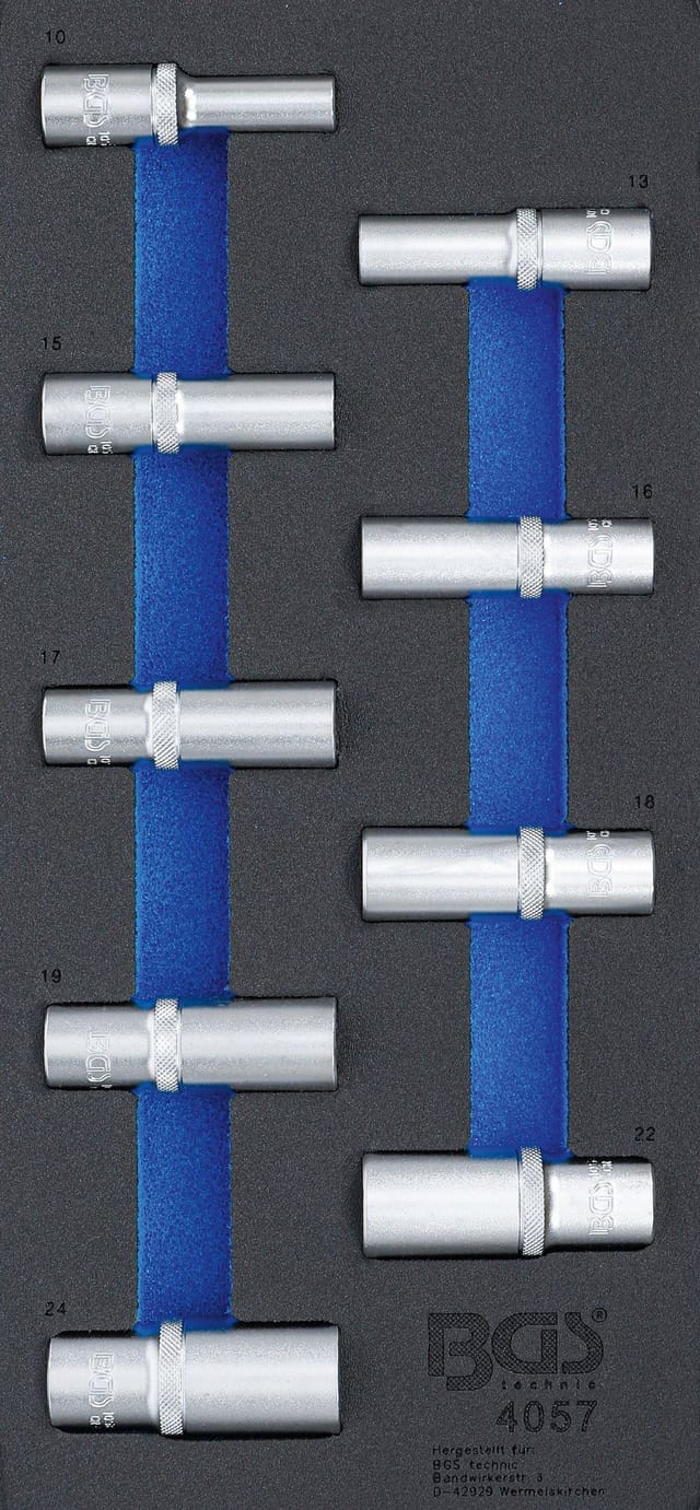 Werkstattwageneinlage 1/3: Steckschlüssel-Einsätze Sechskant 12,5 mm (1/2') 10-24 mm tief 9-tlg.