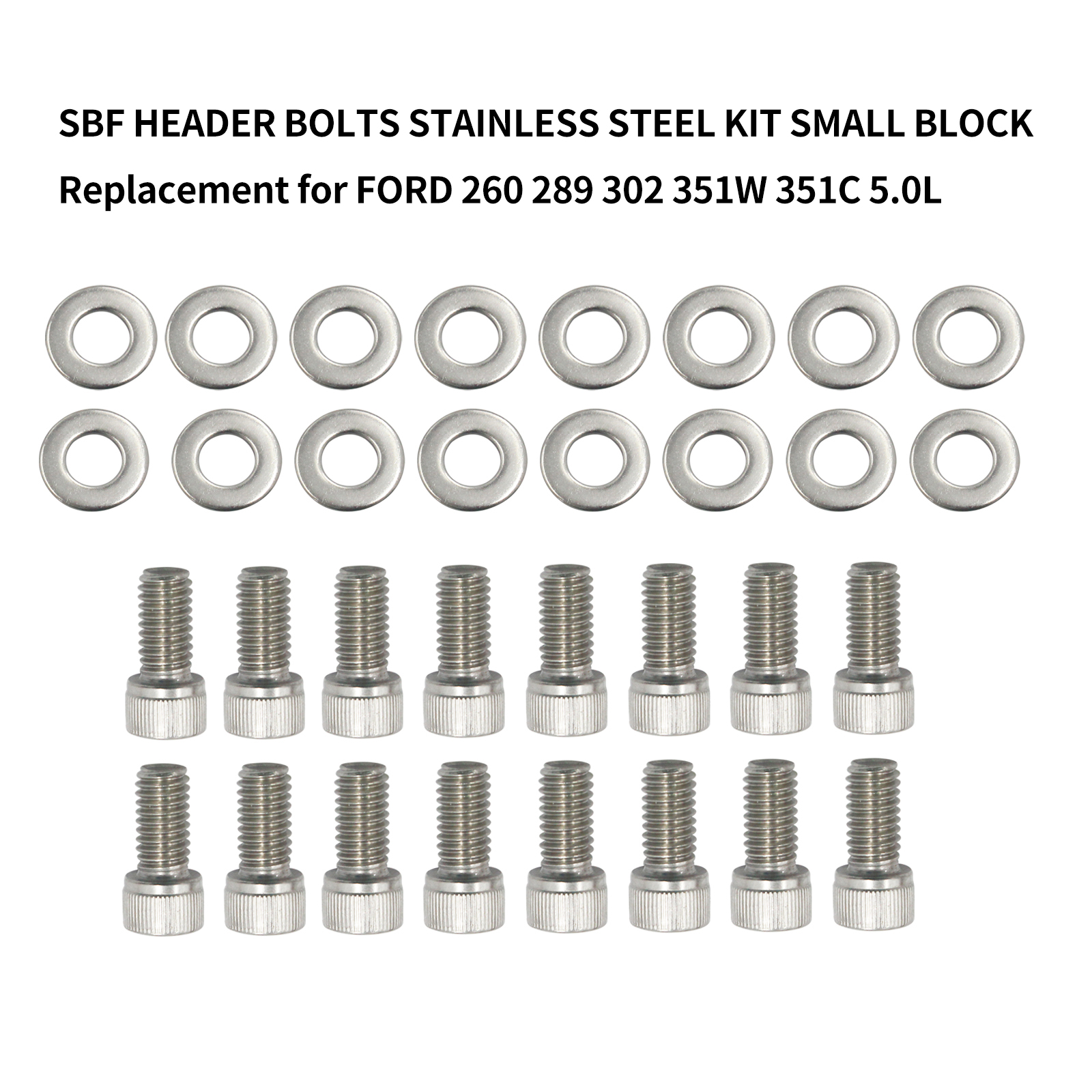 Sbf Edelstahl-auspuffkrümmer-schraubensatz Für Small-block-motoren, Kompatibel Mit Ford 260, 289, 302, 351w Und 351c 5.0l Motoren.