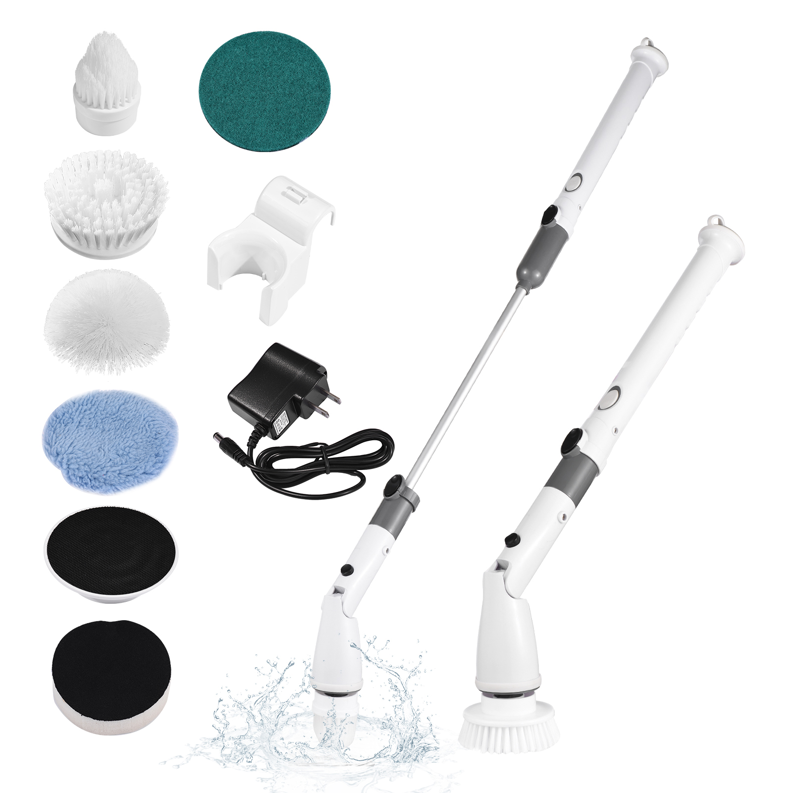 7-in-1 Kabellose Elektrische Reinigungsbürste Mit Verstellbarem, Ausziehbarem Griff, 6 Bürstenköpfen Und 1200 Mah Akku Für Küche, Bad, Wände, Fenster Und Böden.