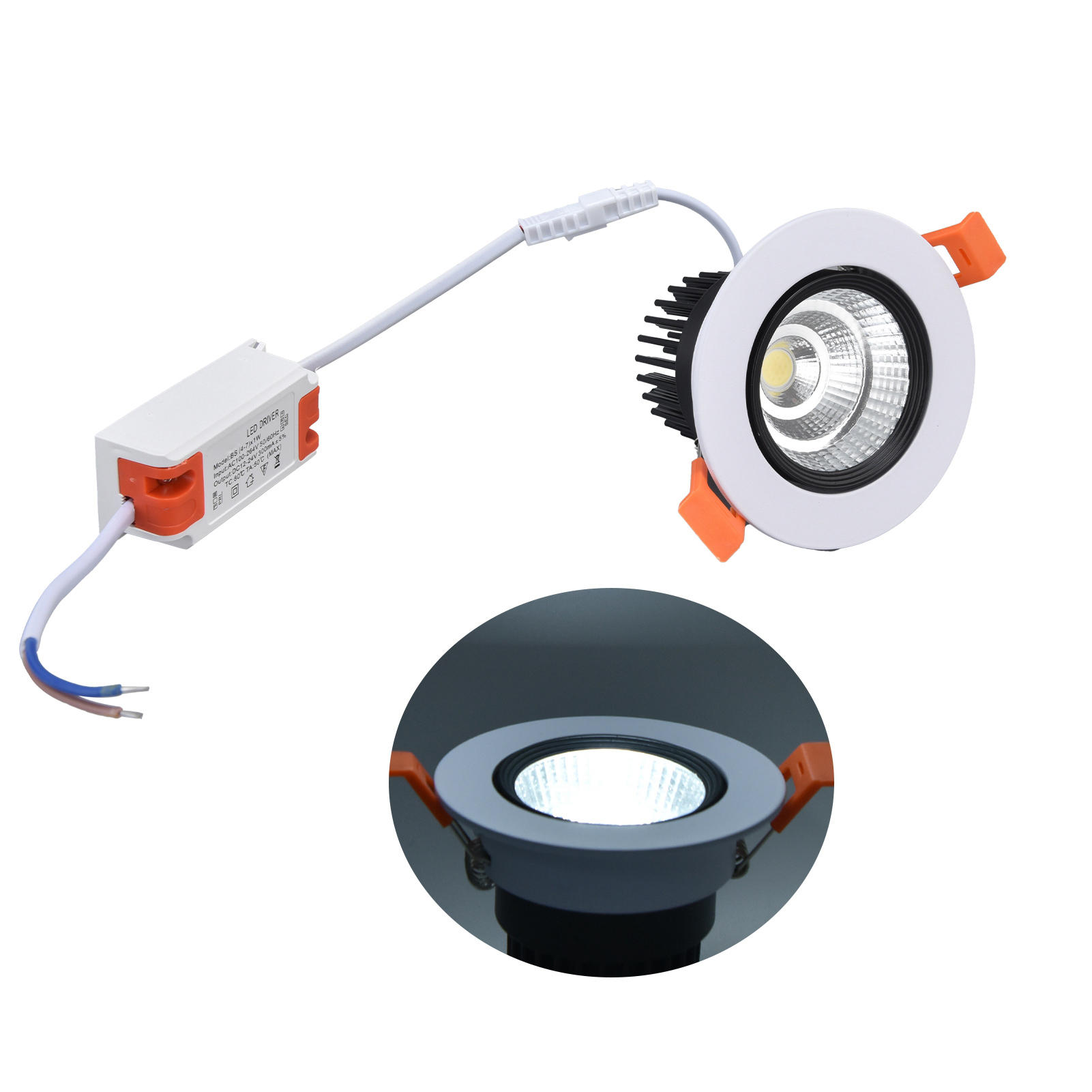 Led-einbau-deckenleuchte 7w, Weißes Licht 6000k, Lochdurchmesser 75mm, Einstellbarer Winkel, Für Küche Und Schlafzimmer, 85-265v.