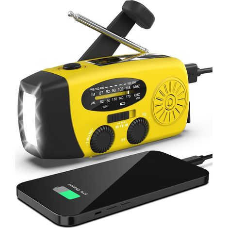 Notfall-solar-wetterradio, Erdbeben-kit, Handkurbel, Selbstversorgend, Am/fm/wb, Survival-radio Mit Handkurbel, Led-taschenlampe, 2000-mah-powerbank Für Iphone Und Smartphones (gelb)