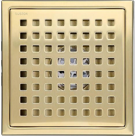 1 Stück Duschrinne Gold Edelstahl Quadrat 15x15cm Duschablauf Bodenablauf Mit Bodenablaufdeckel, Geruchsverschluss Aus Messing, Gebürstetes Gold