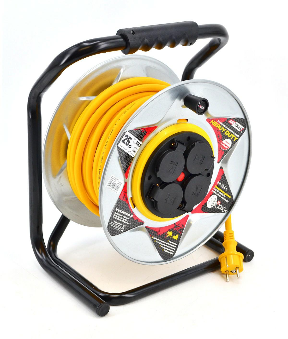 Verlängerungskabel Mit Metallspule, Awtools, Modell Heavy Duty 40m 3x2,5 Mm, Für Den Außenbereich, Wasser- Und Staubdicht, 16a, 3680w, Ip44, Neopren, Farbe Gelb.