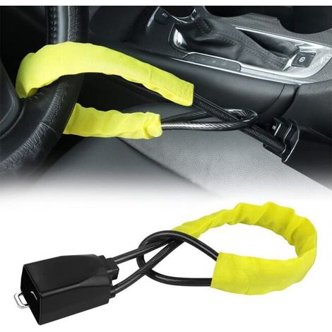 Antivol Voiture Serrure Volant Bloque – Haute Sécurité Avec Câble Acier Tressé – Double Antivol Volant Et Ceinture – Ajustement Universel 33 Cm