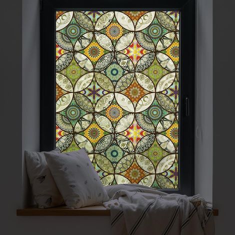 Dekorative Fensterfolie - Sichtschutzfolie Für Fenster - Mattglas - Kreismuster - Statisch - Haftung - Privatsphäre - Gelb - 45 X 200 Cm