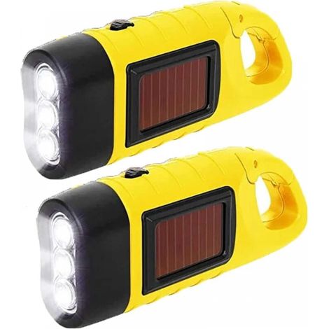 2er-pack Kurbeltaschenlampen, 2er-pack Led-solartaschenlampen, Kurbeltaschenlampe, Wiederaufladbare Wasserdichte Led-dynamo-taschenlampe Für Überlebenssport Im Freien, Gelb
