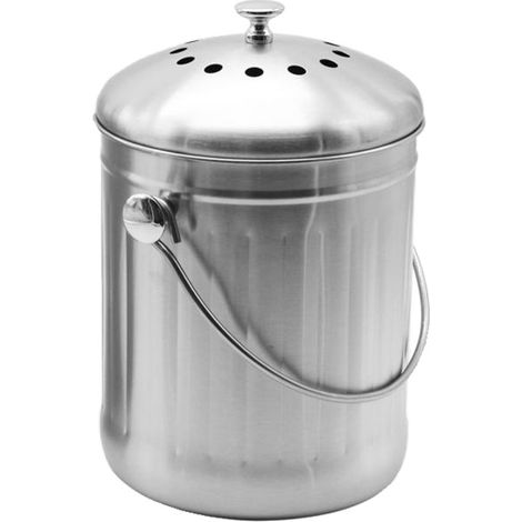 Geruchsdichter Komposteimer Aus Edelstahl Für Die Küche – Küchen-kompostbehälter – Inklusive Ersatz-aktivkohlefilter (glänzender Edelstahl, 5 Liter)
