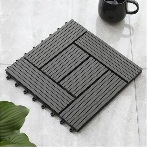 Carrelage De Terrasse En Bois Composite Gris À Clipser, Mosaïque Anticorrosion, Revêtement De Sol Extérieur En Plastique Wpc Imperméable 30 X 30 Cm
