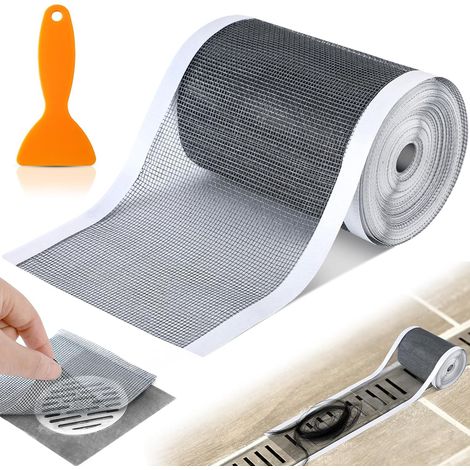 Haarfilter Für Duschablauf 10 Cm X 10 M – Selbstklebende, Zuschneidbare Gittermatte – Für Bodenabläufe – Mit Demontagewerkzeug – Für Badezimmer Und Küche