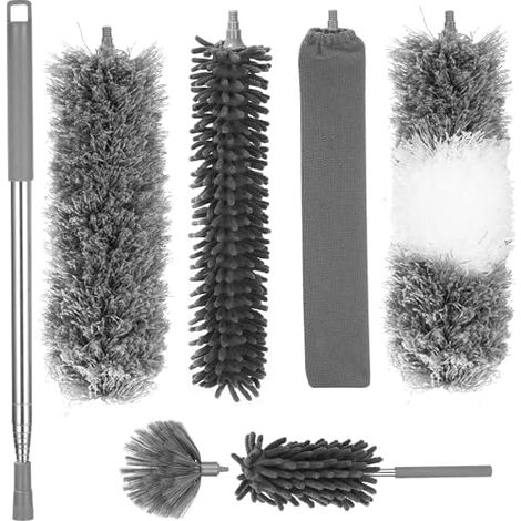 7-teiliges Teleskop-staubwedel-set, Ausziehbare Staubwedelspitze Mit Maximaler Länge Von 27–256 Cm, Waschbarer Mikrofaser-staubwedel, Teleskopischer Staubwedel Für Deckenventilatoren, Spinnweben