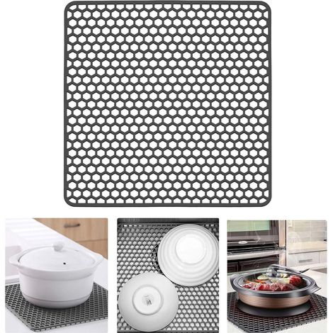 Tapis Evier Cuisine, Tapis D'Évier Silicone, Tapis Egouttoir Vaisselle Antidérapant, Protege Evier Cuisine 30,5 × 30,5 Cm, Pour Égouttoir À Vaisselle, Tapis De Plaque À Pâtisserie (gri