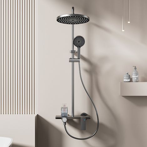 Ensembles De Douche Pour Salle De Bain Mural Baignoire À Poignée Unique Kit De Douche De Pluie En Laiton Robinet Ensemble De Douche Gris