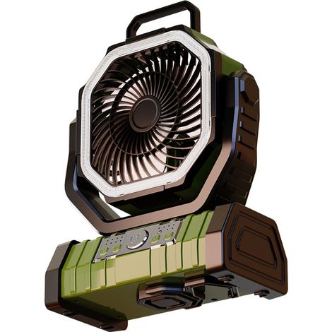 20.000 Mah Campingventilator, Wiederaufladbarer Tragbarer Ventilator Mit 4 Geschwindigkeiten, Leiser Usb-ventilator Mit Led-beleuchtung, Fernbedienung Und Aufhängehaken, Grün