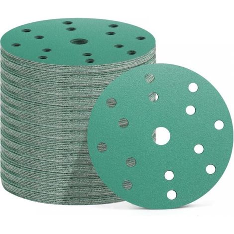 50 Stück Schleifscheiben 150 Mm, 15 Löcher, 10-fach Körnung 60/80/120/180/400, Schleifpapier Für Exzenterschleifer (grün)