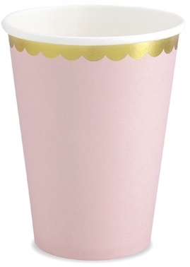 Pappbecher, Hellrosa Mit Goldrand, 220 Ml, 6 Stück.