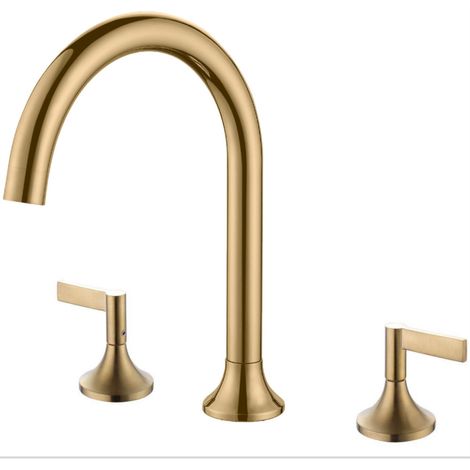 Or Gebürstetes Grau, Standard, 3-loch Waschtischarmatur Für Badezimmer, Kupfer, Getrennter Doppelgriff, Hotel
