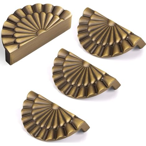4-teilige Schrankgriffe, Lochabstand 64 Mm, Geschwungene Griffe (antikmessing)