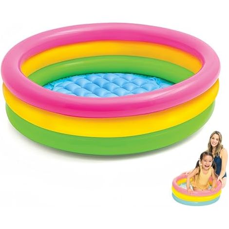 Kleines Kinderplanschbecken, Aufblasbares Rundbecken Mit Regenbogenmotiv, Aufblasbare Babywanne, Für Innen- Und Außenbereich, Drei Aufblasventile, Bunt (86