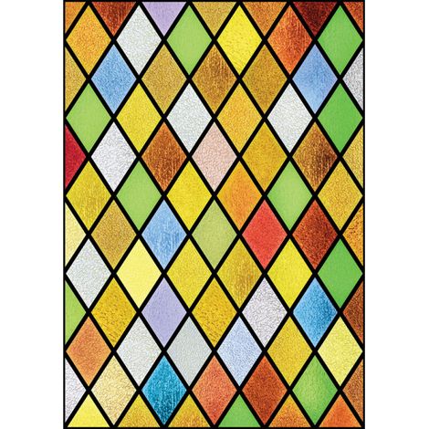 Buntglas-aufkleber, Farbiges Diamant-muster, Glas-aufkleber Mit Harlekin-muster, 100 Cm X 50 Cm