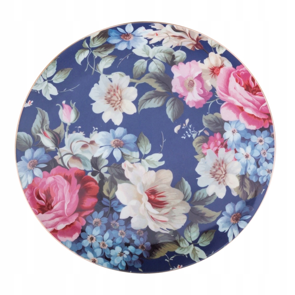 Blauer Keramik-dessertteller Mit Rosenblüten, 20 Cm, 1 Stück
