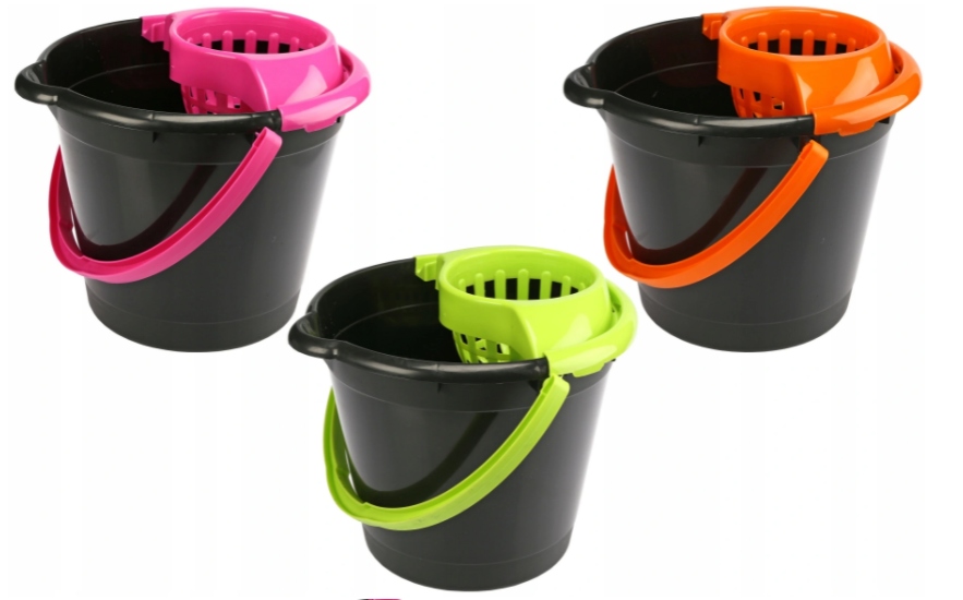 Moppeimer Mit Auswringer, Schwarz, Dunkelneon, 12 L, 1 Stück.