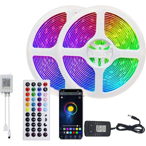 Ruban Led 5m (1 X 5m), Rgb-led-streifen, Mehrfarbige Led-leiste Mit 44-tasten-fernbedienung, Musik-synchronisation, Für Dekoration, Bar, Hochzeit, Schlafzimmer, Party, 2 Stück