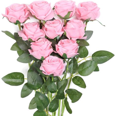 10 Künstliche Rosen, Strauß Aus Künstlichen Rosen Mit Einzelstiel, Geeignet Für Hausdeko, Hochzeiten Und Feste (rosa).