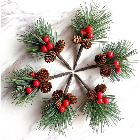 Dekorative Tannenzapfen Mit Weihnachtsbeeren, Künstliche Tannennadeln, Rote Beerenzweige, Tannenzweige, Künstliche Beerenstiele, Künstliche Tannenzapfen-spieße (10 Stück)