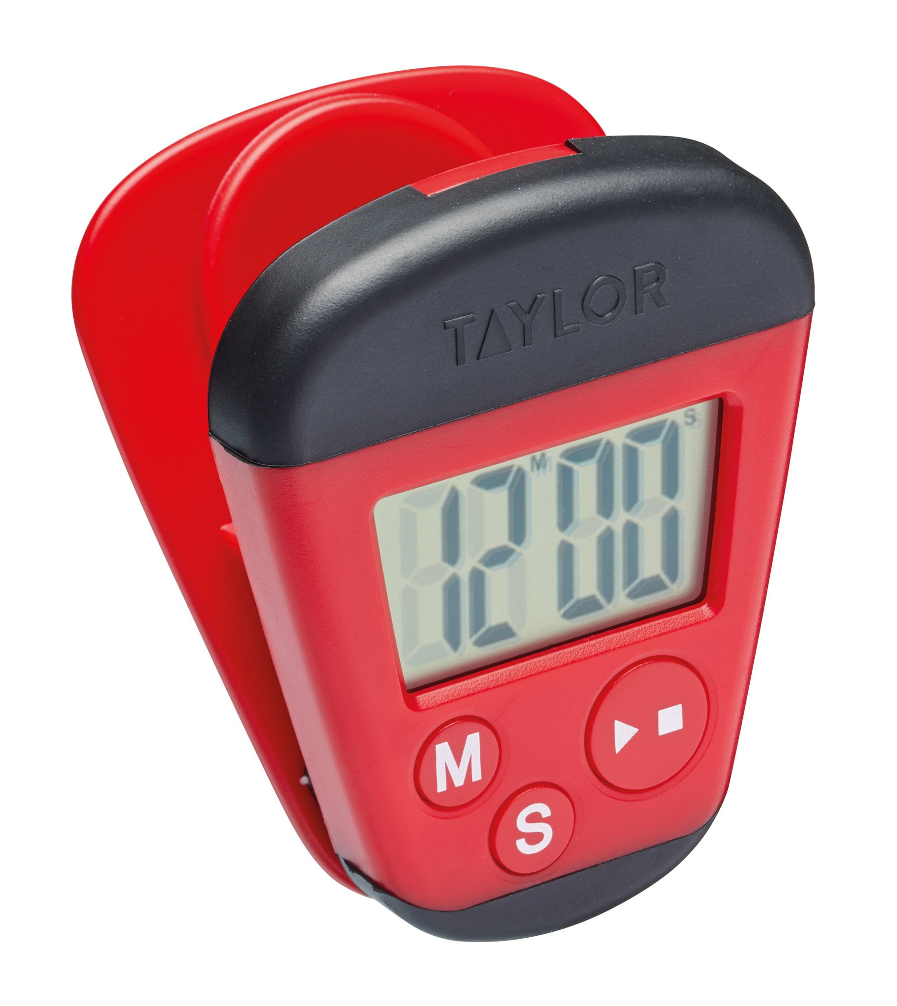 Taylor Pro Kitchen Clip Timer, Digitaler Küchentimer Mit Memo Clip E Magnet, Kunststoff, Rot Und Schwarz, 4 X 5,5 X 7cm, 60 Gramm