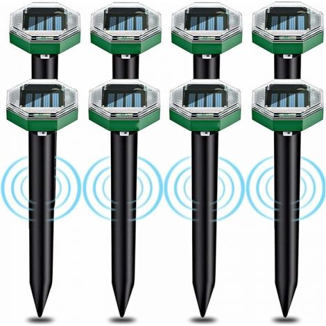 Ultraschall-maulwurfsabwehr – 8 Stück – Ip65 Wasserdicht – Abdeckung 7500 Quadratfuß – Solarpanels