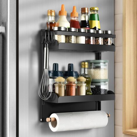 Kühlschrank-magnetregal, Multifunktionales Magnetisches Gewürzregal Mit Starker Haftung, Platzsparende Küchen-aufbewahrungslösung Mit Papierrollenhalter Und 4 Kleinen Haken Für Kühlschränke Und Waschm