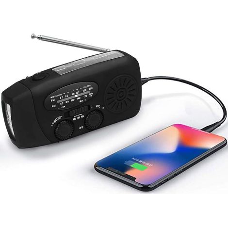 Notfall-solar-radio, Erdbeben-kit, Kurbel, Selbstversorgend, Am/fm/wb, Survival-kurbelradio, Led-taschenlampe, 2000-mah-powerbank Für Iphone Und Smartphones (schwarz)
