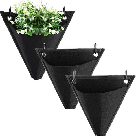 3-teiliger Pflanzenbeutel Für Garten Und Wand, Vertikaler Pflanzsack, Hängender Pflanzbeutel, Dreieckiges Design Mit Haken, Für Außen- Und Innenbereich, Hausdeko
