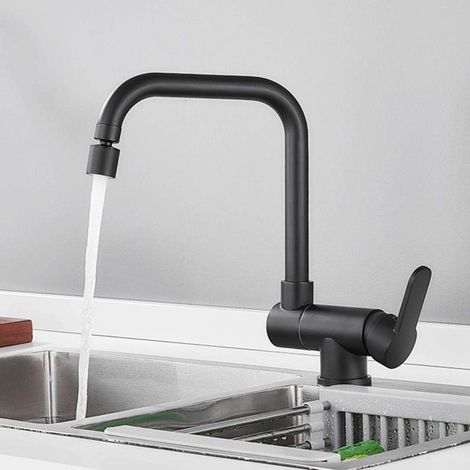 Schwarzer Klappbarer Küchenwasserhahn, Einhebel Mischbatterie Aus Messing Für Heißes Und Kaltes Wasser, 360-grad Schwenkbarer Küchenspüle