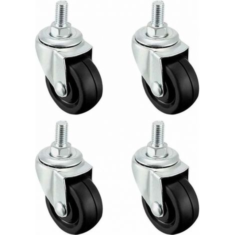Schwenkräder 1,5 Zoll Aus Solidem Gummi M8 X 15mm Schraubengewinde Schwarze Rollen 4 Stück