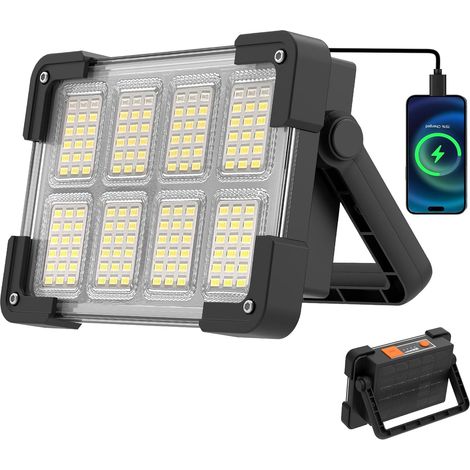 Led-strahler Wiederaufladbar Tragbar, Wasserdichte Arbeitslampe, Usb-licht Mit 4 Modi Und Solarmodul Für Camping, Garage, Notfall, Werkstatt