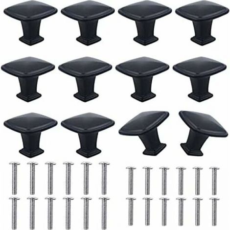 12 Stück 30mm Schwarze Quadratische Schrankknöpfe Aus Aluminiumlegierung, Moderne Schwarze Türgriffe Für Möbelküche Für Schrank, Schublade, Buffet, Schrank, Nachttisch Mit Schrauben