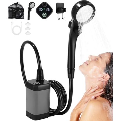 Tragbare Camping-dusche, Wiederaufladbare Pumpe Mit Intelligenter Digitaler Led-anzeige, Verstellbarer Duschkopf, Faltbarer Eimer Für Camping Und Wandern