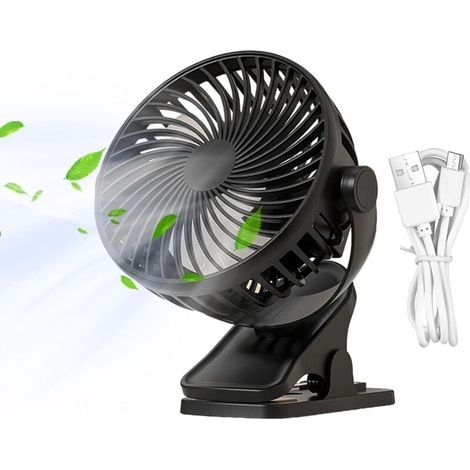 Schwarzer Klemm-ventilator Für Den Nachttisch, Kleiner Multifunktionaler, Wiederaufladbarer Ventilator Für Kinderwagen, Reisen, Büro Und Schlafzimmer