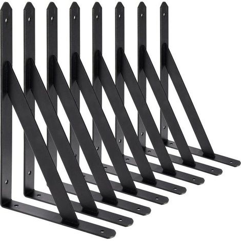 Wandhalterung Winkel 200 X 120 Mm – 8er-set Dreieckige Halterungen Aus Schwarzem Stahl – Tragfähigkeit 30 Kg – Rostfrei Und Robust