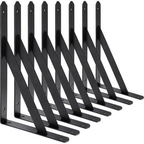 200 X 120 Mm Wandhalterungswinkel – 8er-set Dreieckige Halterungen Aus Schwarzem Stahl – Tragfähigkeit 30 Kg – Rostfrei Und Robust