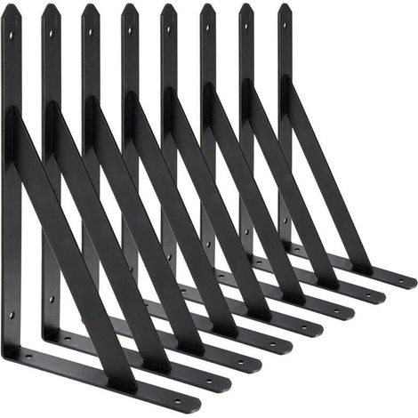 Br-vie Wandregal-winkel, 8 Stück 90-grad-dreiecks-stützen Aus Stahl, Regalwinkel 200 Mm X 120 Mm, Eckhalter (schwarz)-